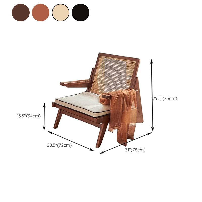 Mid-century Modern Rubberwood Solid Wood Frame Square Arms Chair