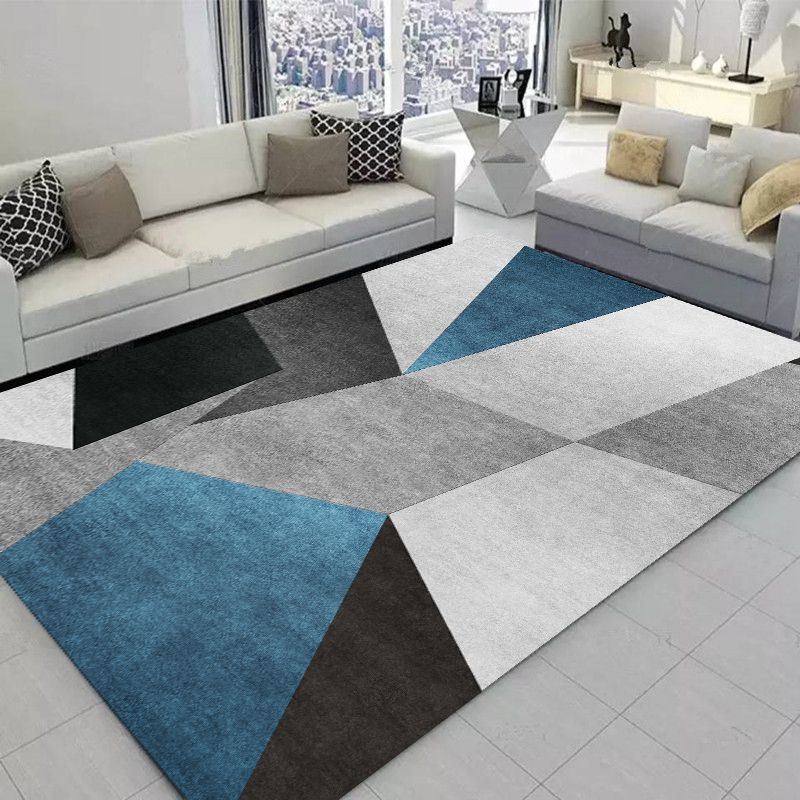 Grey Modern Area Rug Geometric Pattern Polyester Area Carpet Non-Slip Wahable Rug for Home Decor