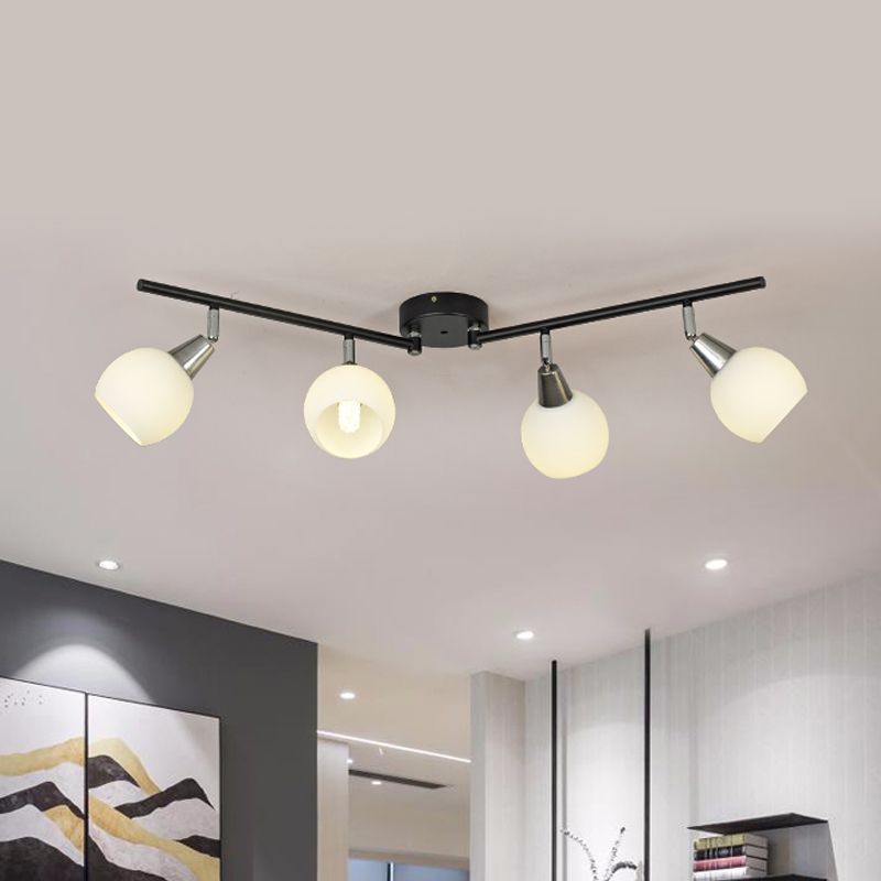 4/6 Lights Linear Adjustable Semi Flush Industrial Black/White Iron Flush Chandelier with Dome Glass Shade