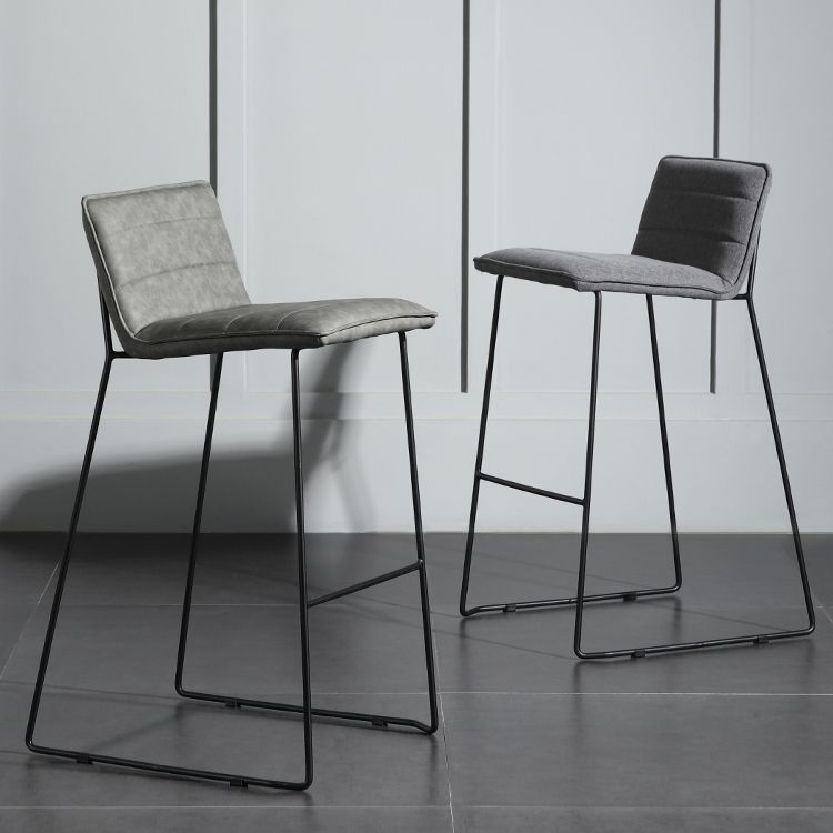 Contemporary Upholstered Armless Bar Stool with Black Metal Base