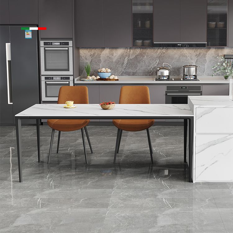 Zeitgenössische Rechteckform weißes Essgut Sintered Stone Standard Ess -Set für Küche