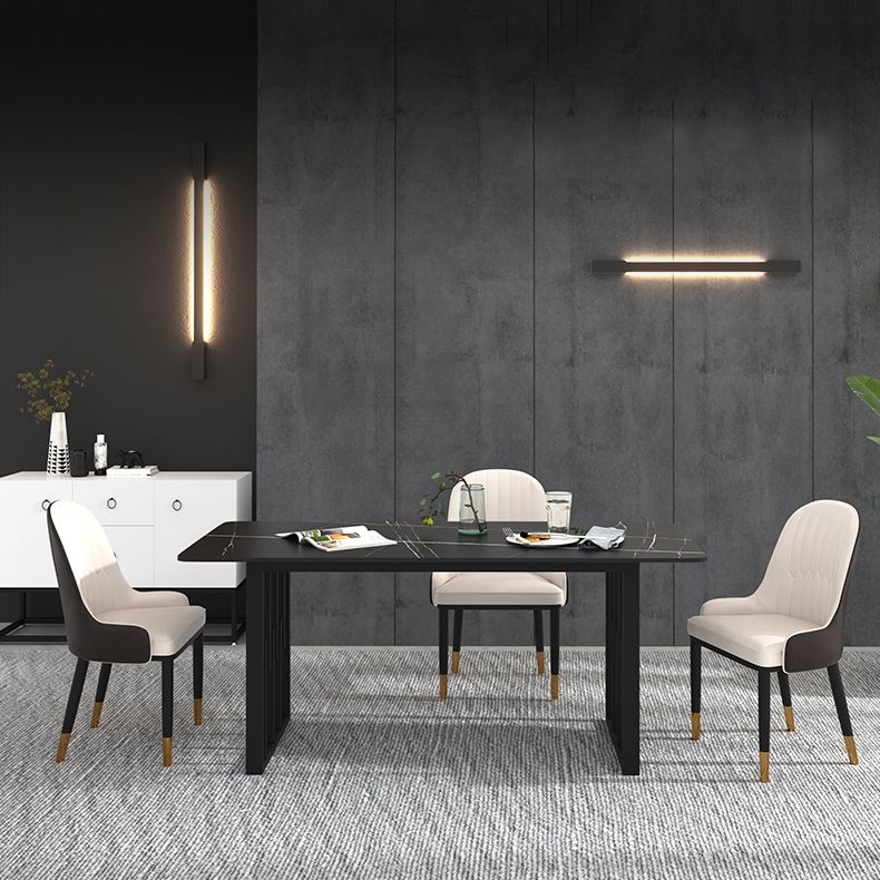 Traditionele luxe rechthoekige eettafel Gesinterde stenen tafel met dubbel voetstuk