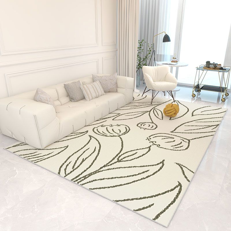 White Tone Trendy Rug Polyester Carpet Abstract Print Indoor Rug Anti-Slip Backing for Living Room