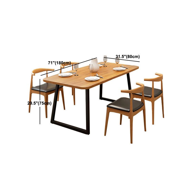 Pine Wood Top Dining Table Industrial Rectangle Table with Sled Base in Black