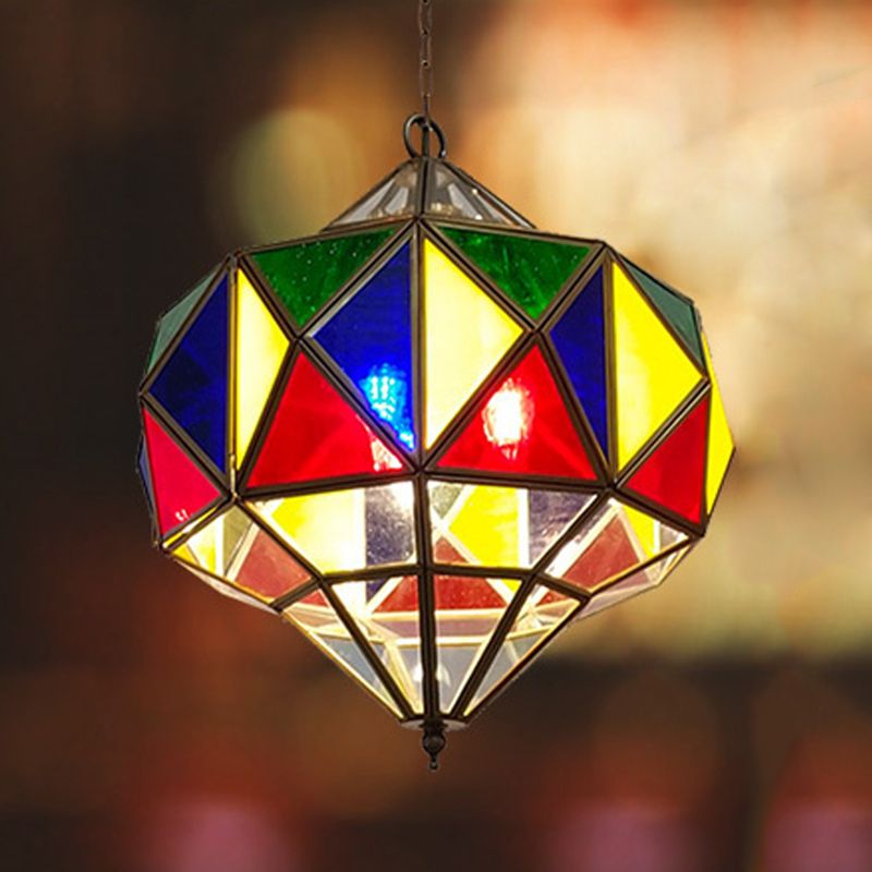 Colorful Glass Brass Chandelier Top Shape 3 Lights Arab Hanging Ceiling Light with Adjustable Chain