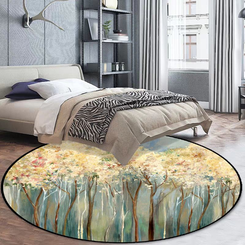 Novelty Modern Rug in Yellow Abstract Floral Pattern Rug Polyester Anti-Slip Carpet for Home Decoration