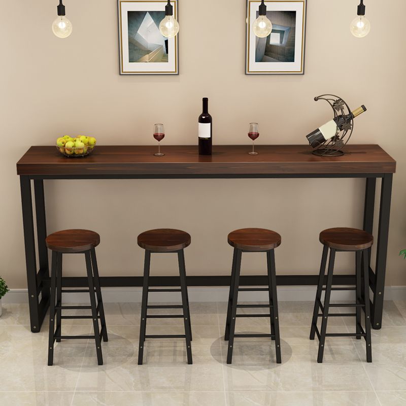 Contemporary Solid Wood Bar Dining Table Rectangle Bar Table in Brown