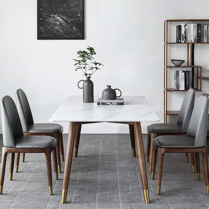 Modern Dining Room Set Rectangle Sintered Stone with 4 Legs Base Formal Kitchen Table Set