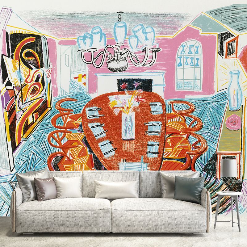 Enchanting Dining Room Wall Mural for Accent Wall Pencil Drawing Wall Covering, Custom Made