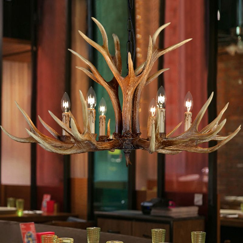 Resin Stag Antler Chandelier Countryside 6/8/10 Lights Restaurant Pendant Lighting Fixture in Brown