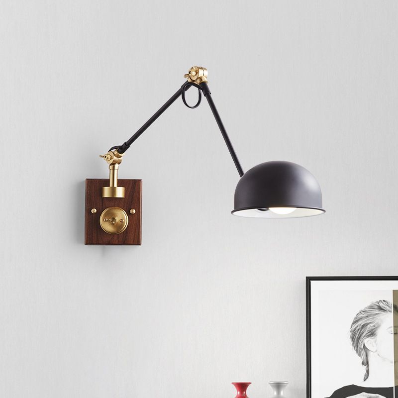 Metallkuppel Wandlampe Holzbasis minimalistischer Stil Verstellbarer Wandleuchten für Schlafzimmer