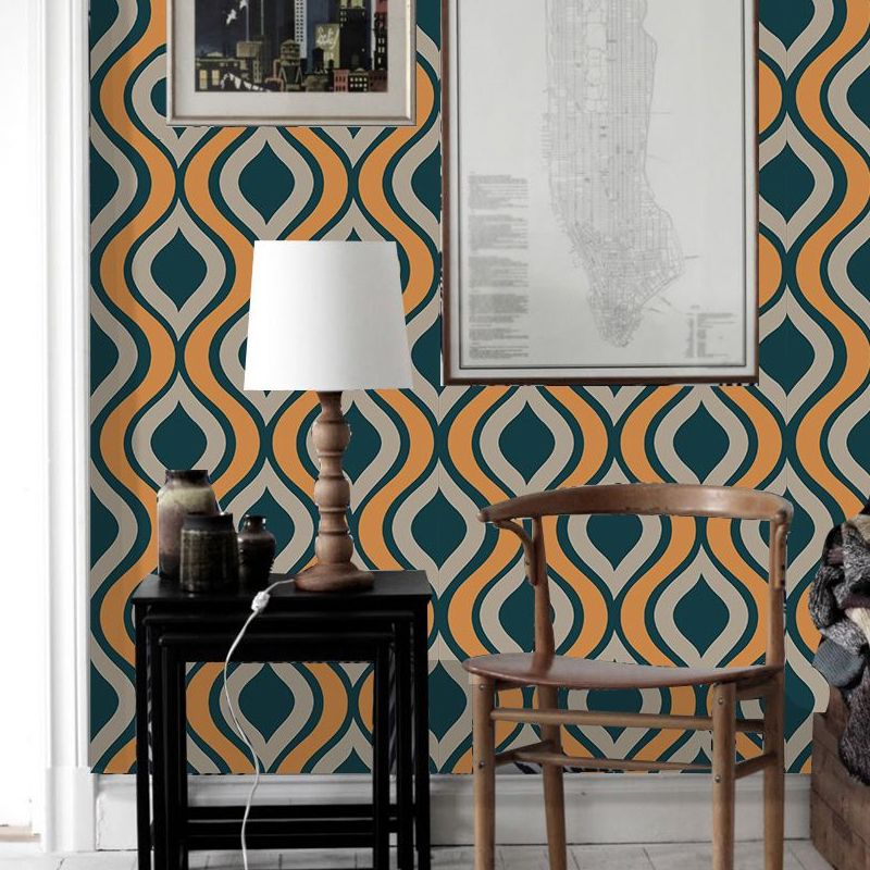 Peel and Paste Ogee Wallpaper Panels PVC Modern Wall Decor for Hallway, Beige and Blue