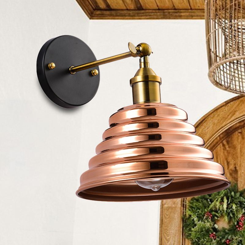 Metal Tapered Wall Sconce with Ribbed Design Contemporary 1 Light Wall Mounted Lamp in Rose Gold