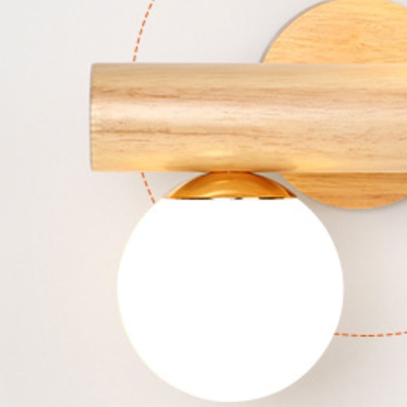 Contemporary Wood Wall Light White Glass Shaded Lighting for Hallway