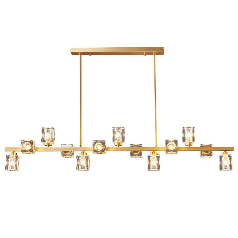 Contemporary Golden Kitchen Island Lighting 7/9/11/13/15-Light Crystal Ceiling Light