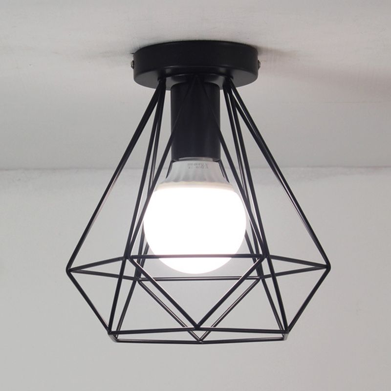Iron Frame Ceiling Light in Industrial Retro Style Geometric Single Flush Mount for Corridor