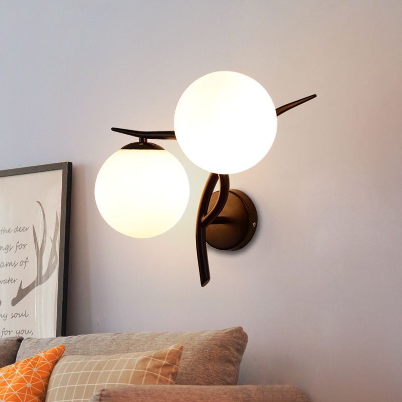 Milky Glass Global SCONCE Modernist 2 Heads Wall Mounted Light Fecture in Silver/Black