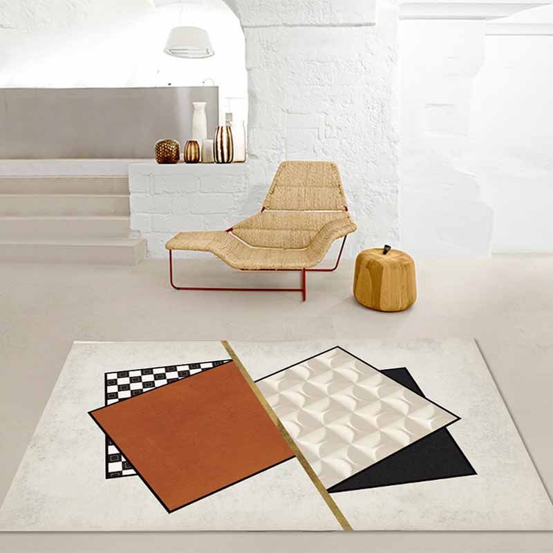 Bold Washable Indoor Rug Contrast Panel Area Rug Stain Resistant Polyster Rug for Living Room