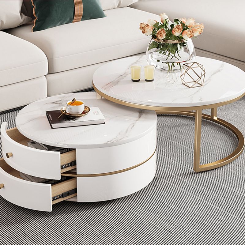 Modern Coffee Table Frame 2 Piece Nesting Tables with Golden Legs