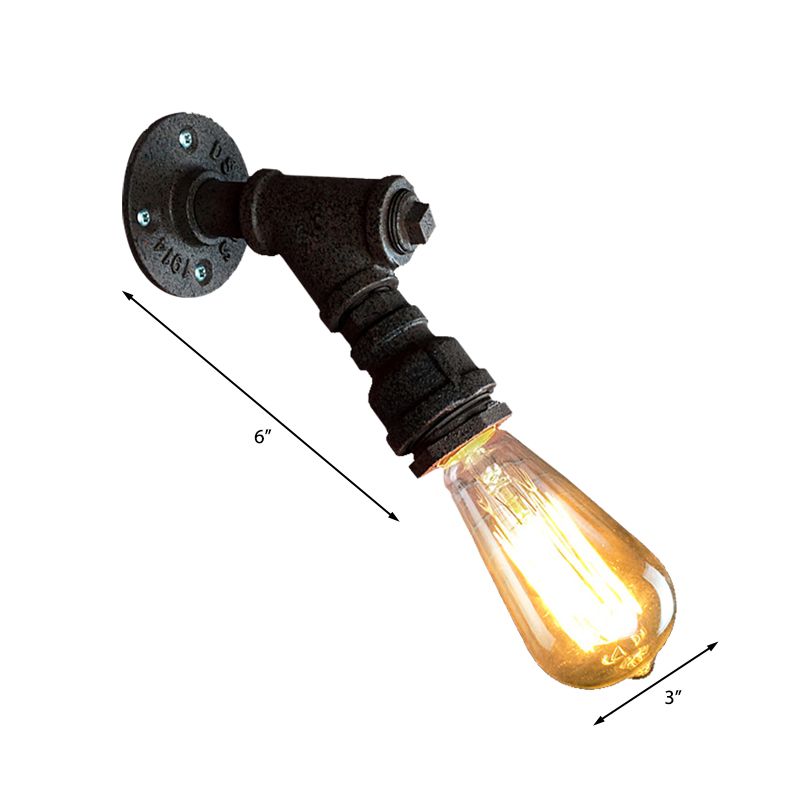 1 Head Wall Light Sconce Antique Stylish Piped Metal Mini Sconce Lighting Fixture in Rust/Black for Restaurant