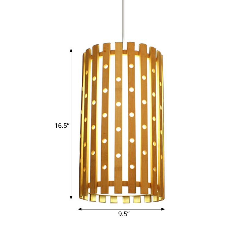 Zylinder Deckenleuchte moderne hohle Bambus -Einlampe Hängelampe im Beige für Wohnzimmer