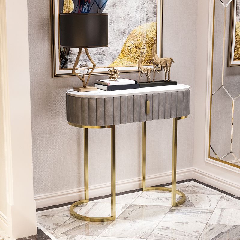 Oval Marble Console Table Ironcraft Frame Accent Table for Hall