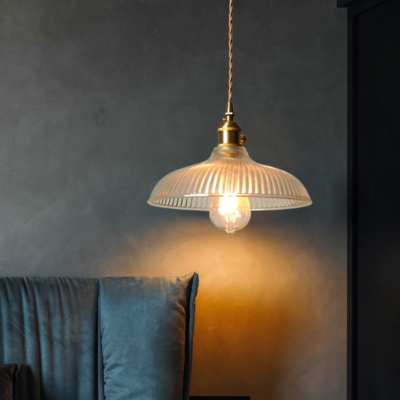 1 kop hangende verlichtingsarmatuur rustieke kom heldere geribbelde glazen hangselverlichting in messing