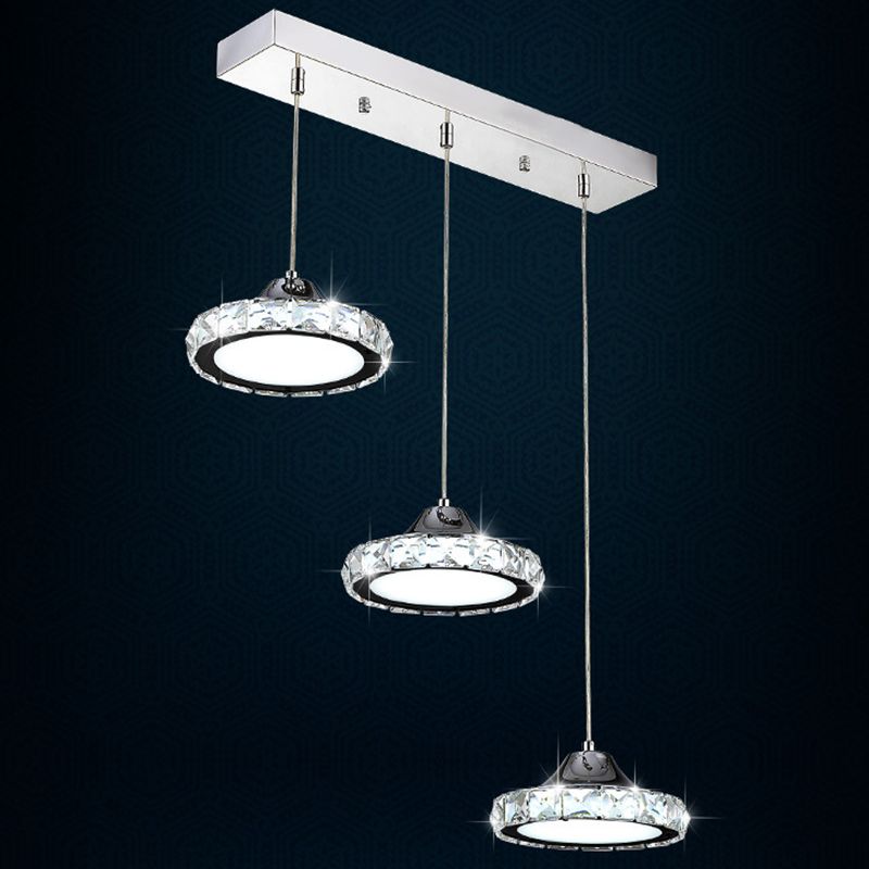 Chrome Finish Circular LED Pendant Modern Crystal Embedded Hanging Ceiling Light