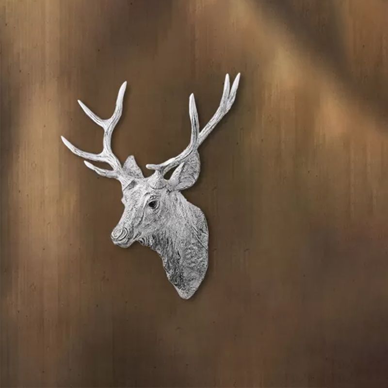 Deer Head Bedroom Wall Light Fixture Traditional Style Resin 1 Light Grey/Silver/Bronze Sconce Lamp
