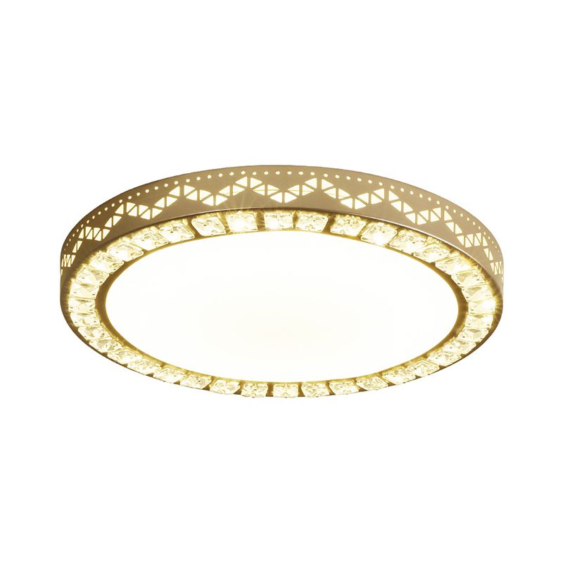 Circular Ceiling Flush Simple Hand-Cut Crystal LED Bedroom Flush Mount Fixture in Gold