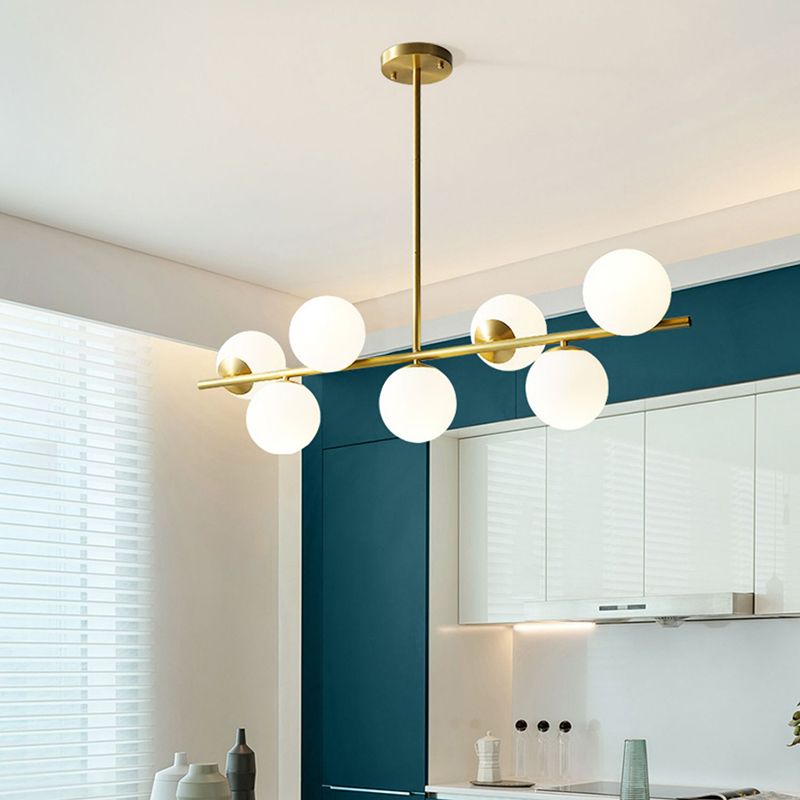 Golden Island Lamp Modern Copper Island Hanging Lamp with Glass Shade for Dining Room
