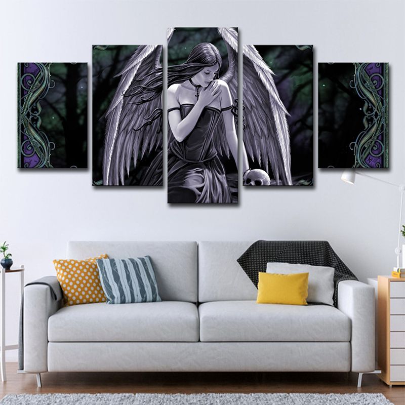 Digital Print Angel Wall Art Kids Style Multi-Piece Boys Bedroom Canvas in Purple-Green