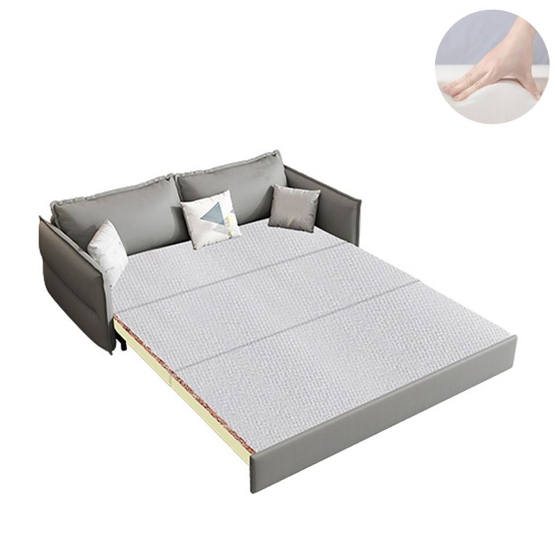 Grey Faux Leather Sofa Bed with Storage Sewn Pillow Back Sofa