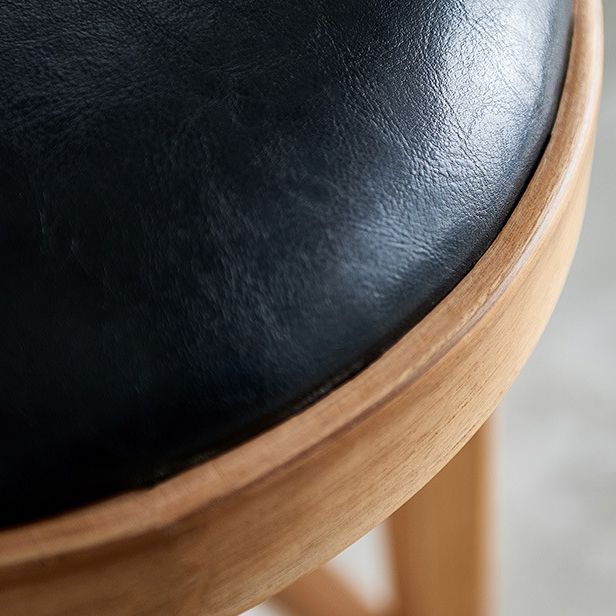 Modern Round Bar Stool Oak Solid Wood Bar Stool with PU Leather