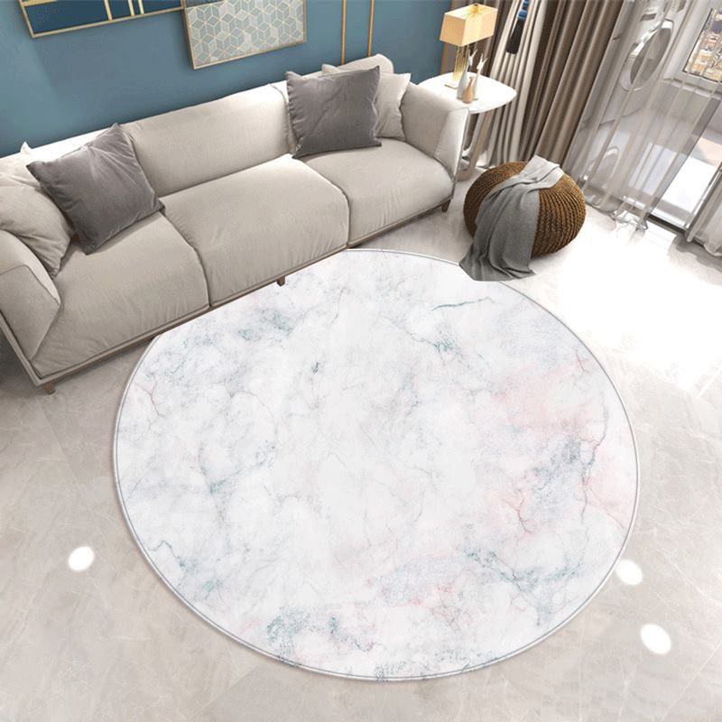 Round Gorgeous Carpet Simple Marble Print Indoor Rug Polyester Stain Resistant Carpet for Home Decor