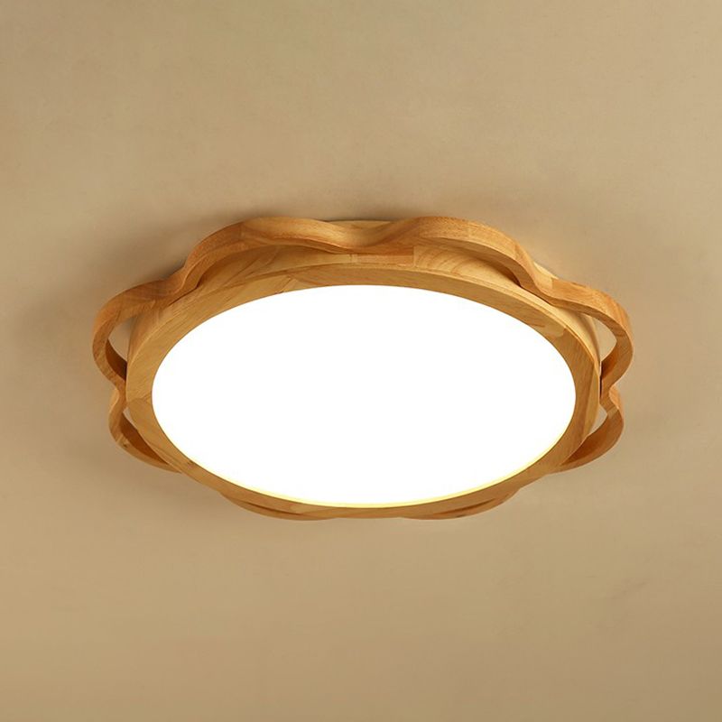 Wood Modern Ceiling Light LED Geometric Shape Flush Mount with Acrylic Shade for Bedroom