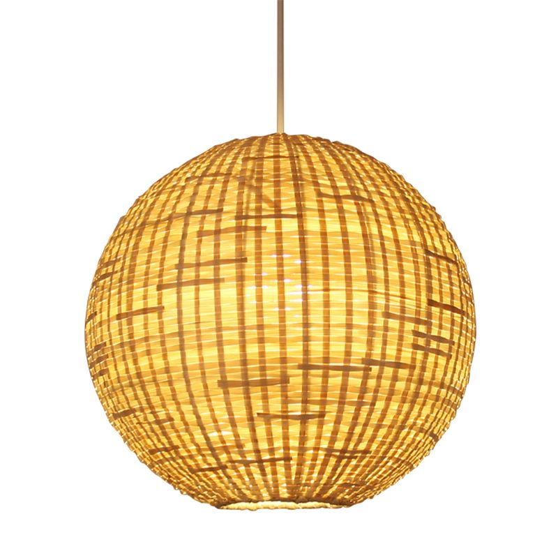 16"/19.5" Wide 1 Light Dining Room Ceiling Light Asia Beige Suspension Pendant with Globe Bamboo Shade