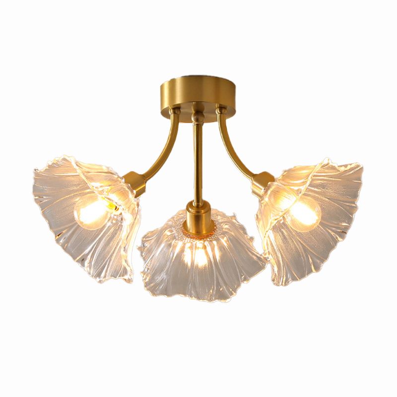 Glass Flower Shape Flush Mount Light Modern Multi Lights Flush Ceiling Light in Brass
