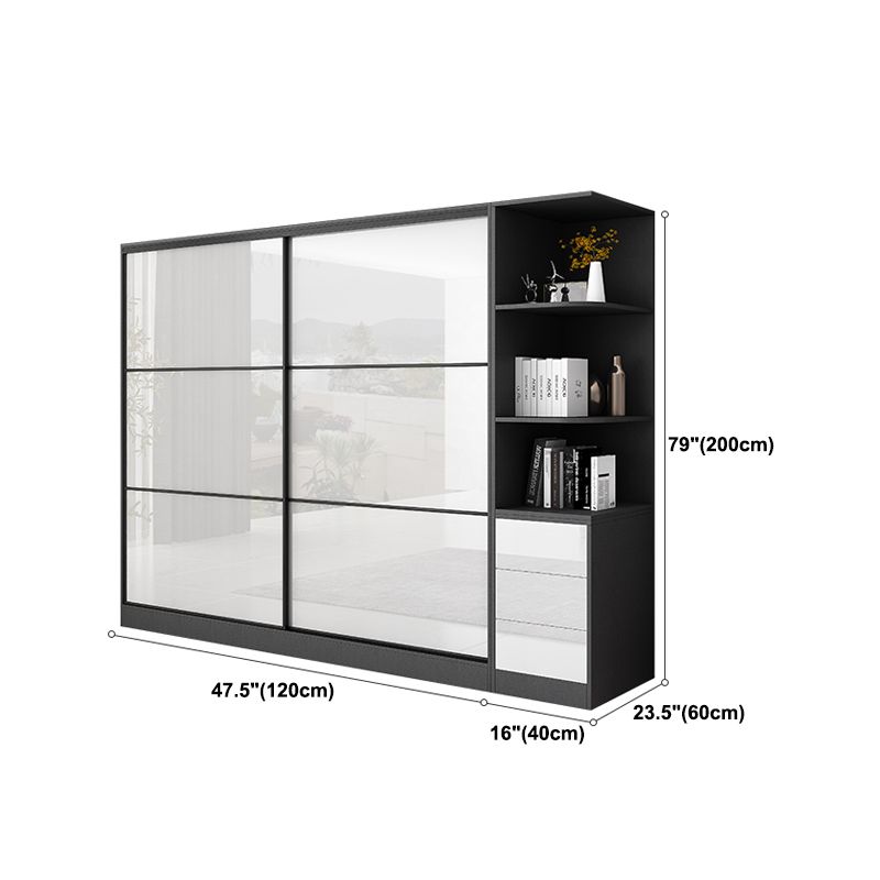 White and Black Wardrobe Armoire Engineered Wood Wardrobe Closet