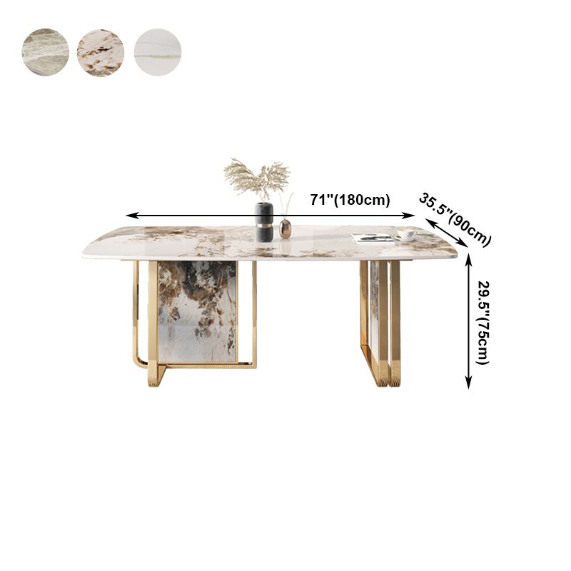 Mesa de comedor de lujo tradicional rectángulo de piedra sinterizada mesa doble pedestal