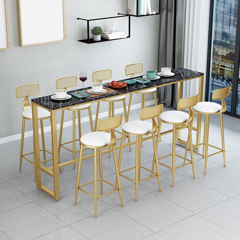 Metal Base Bar Table Rectangular Stone Top Bistro Pub Table with Gold Base