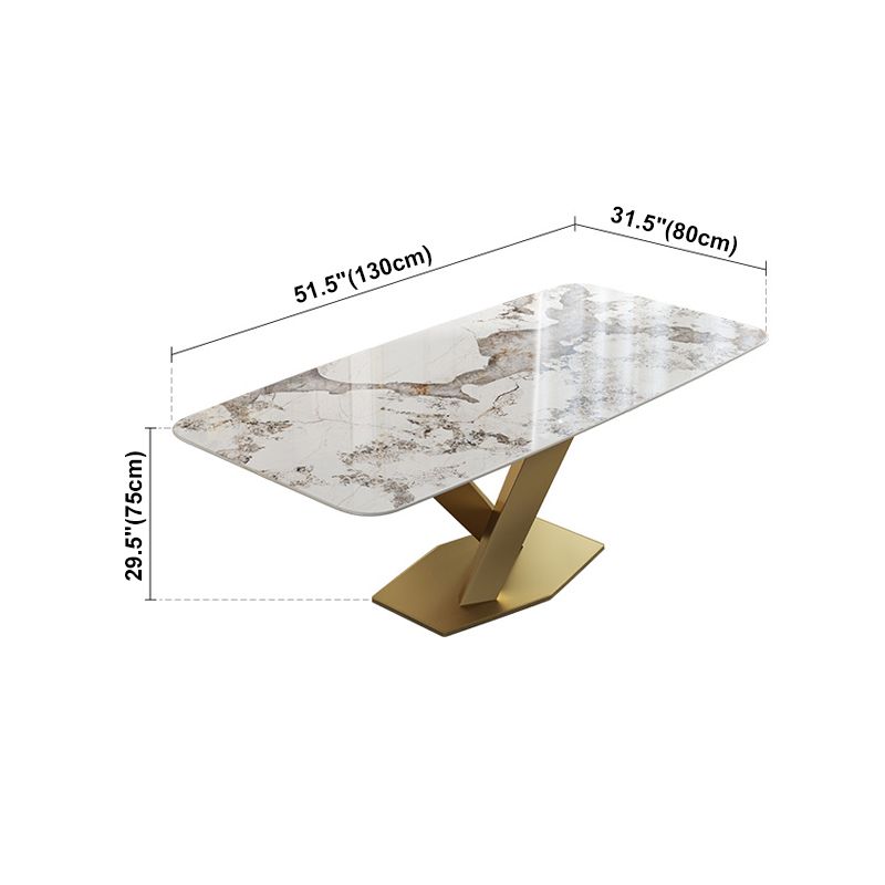 Luxury Sintered Stone Top Table Rectangle Indoor Table with Gold Pedestal
