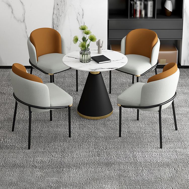 Glam Round Dinette Set 1/2/4/5 Pieces Black Dining Table Set with White Sintered Stone Top