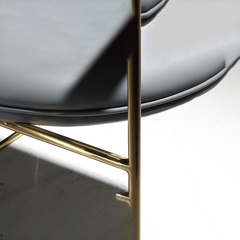 Glam Arm Chair Leather Dining Chair with Gold Frame for Home