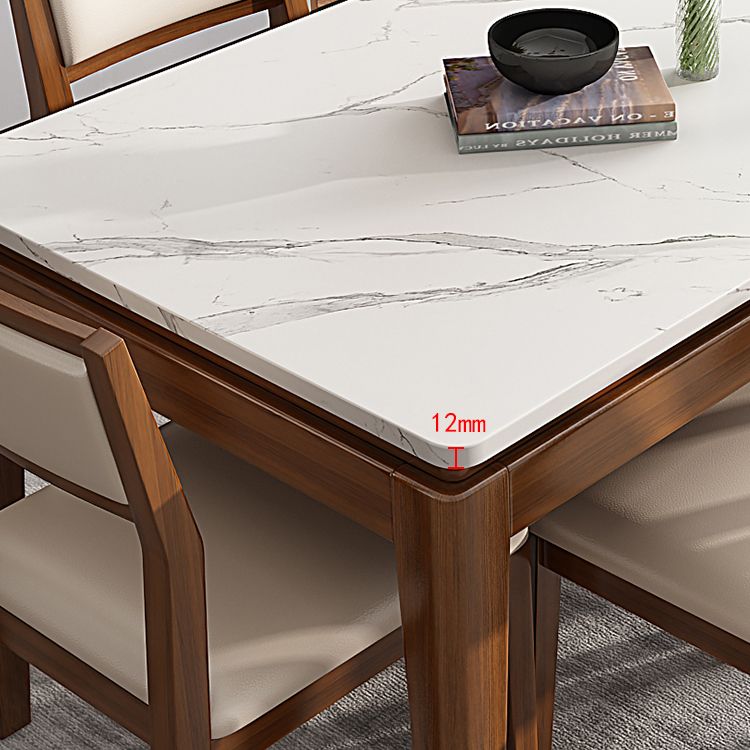 Moderne stijl eettafel set witte sintered stenen eettafel met massieve houten basis