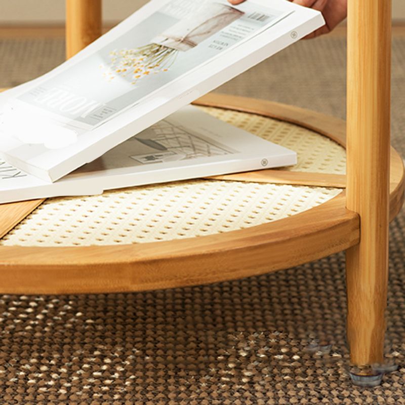 Tropical Glass Top Coffee Table Round Single Coffee Cocktail Table with Storage Shelf