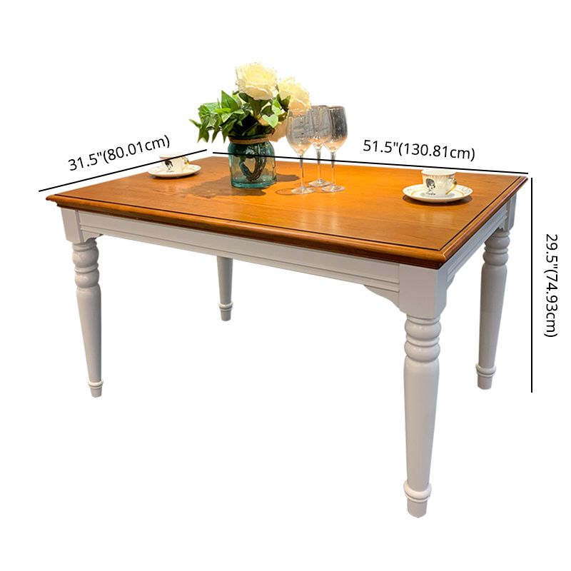 Traditional Wooden Dining Room Set with Rectangle Top and White Base Dining Furniture