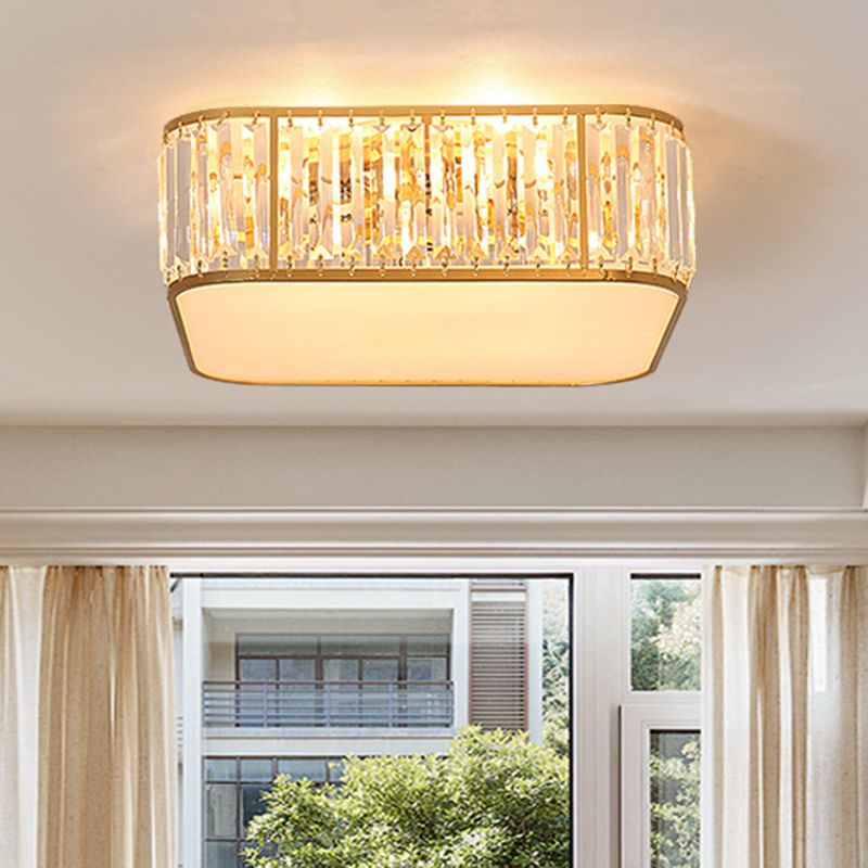 Contemporary Square Flush Ceiling Light Tri-Prism Crystal Living Room Flush Mount Lighting Fixture