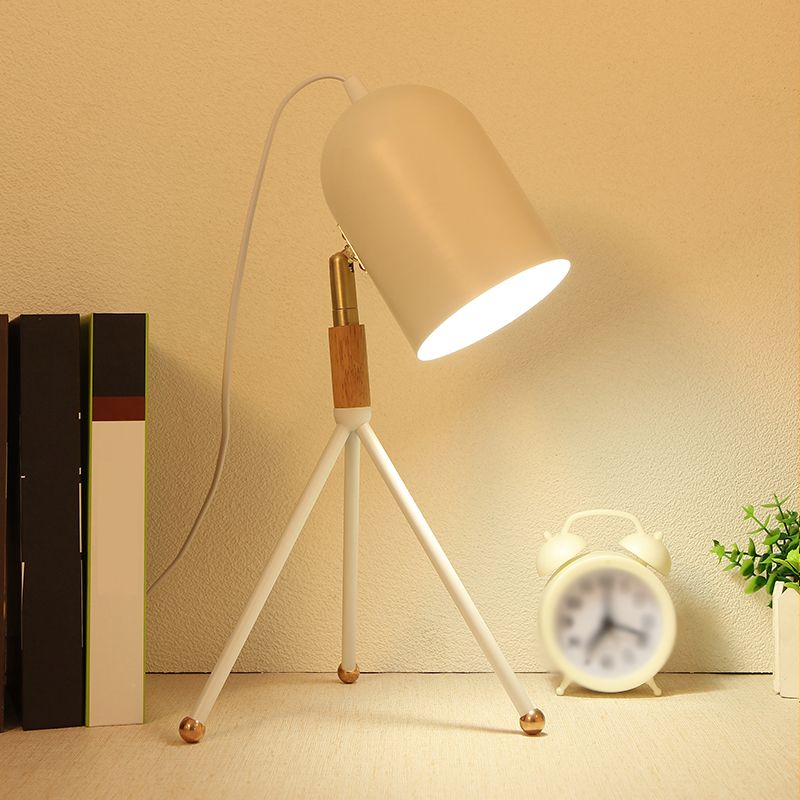 Macaron Tripod Table Light Metallic 1 Bulb Dorm Room Reading Book Lamp with Dome Shade