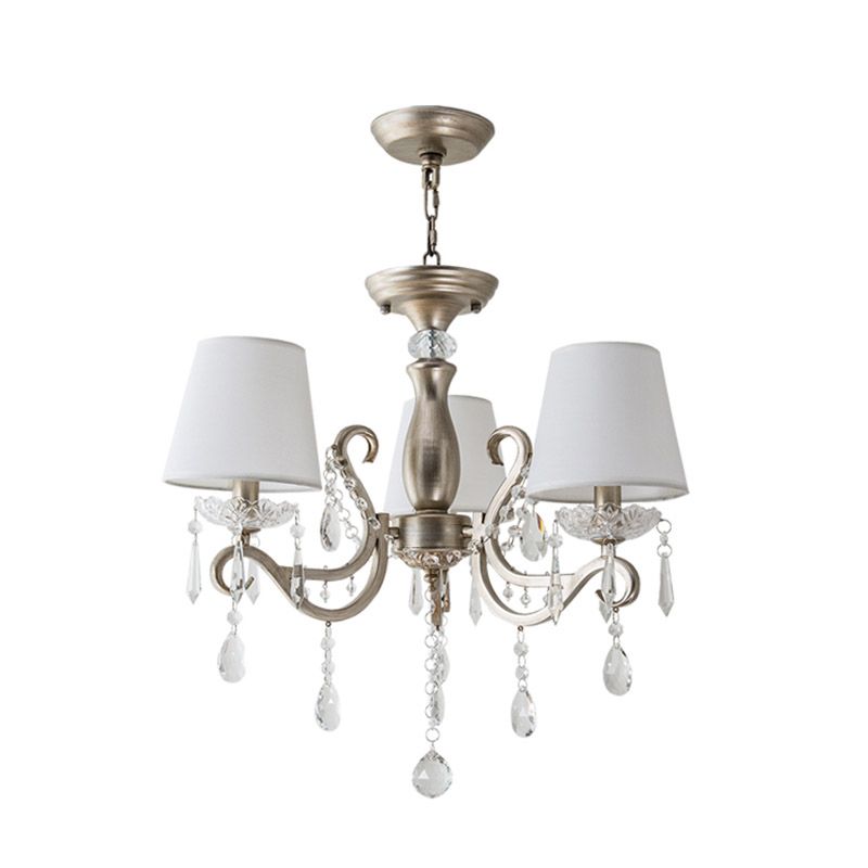 Empire Schatten Stoff Kronleuchter Licht antikes Wohnzimmer Anhänger Licht mit Kristall Draping in Silber
